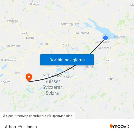 Arbon to Linden map
