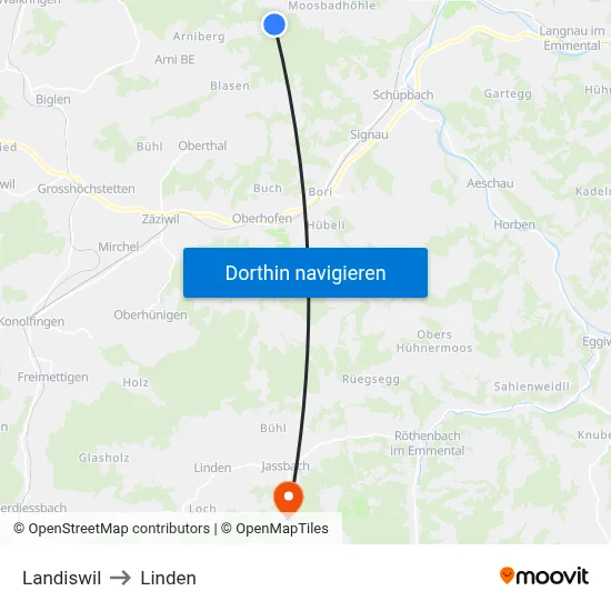 Landiswil to Linden map