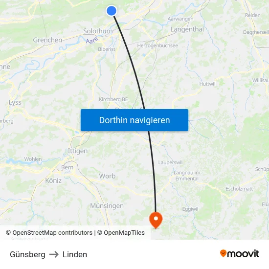 Günsberg to Linden map