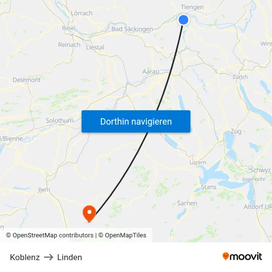 Koblenz to Linden map