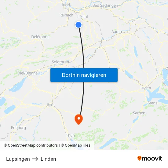 Lupsingen to Linden map