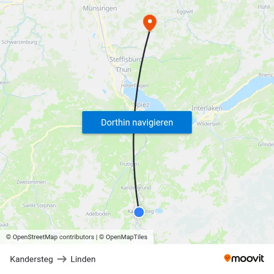Kandersteg to Linden map