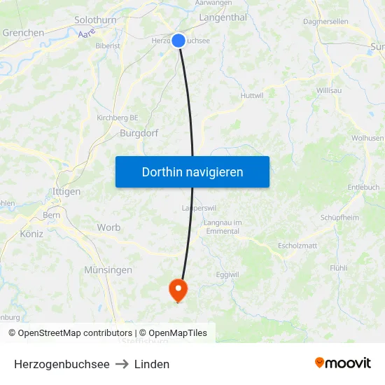 Herzogenbuchsee to Linden map