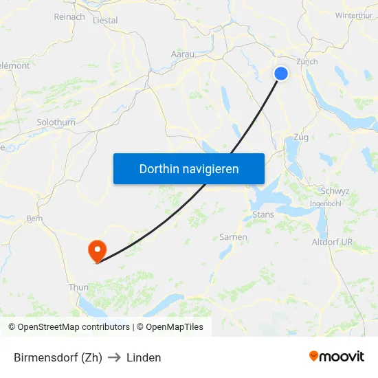 Birmensdorf (Zh) to Linden map