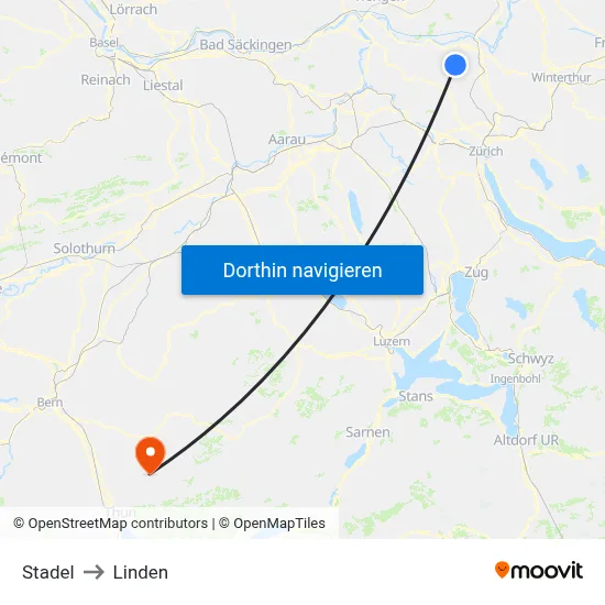 Stadel to Linden map