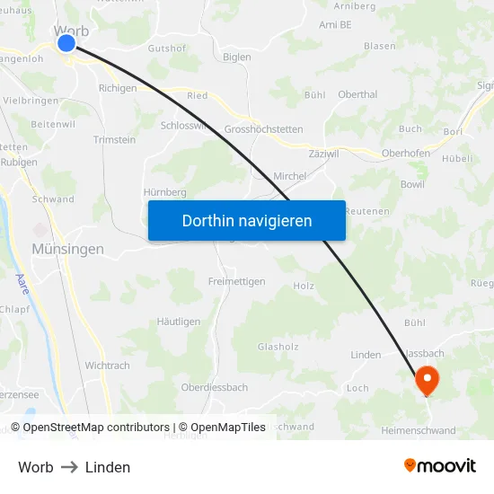 Worb to Linden map