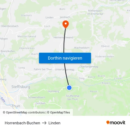 Horrenbach-Buchen to Linden map