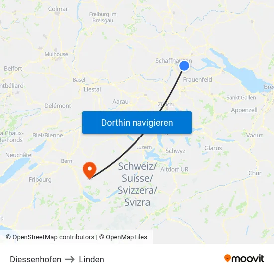 Diessenhofen to Linden map