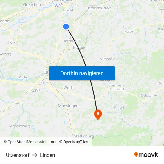 Utzenstorf to Linden map
