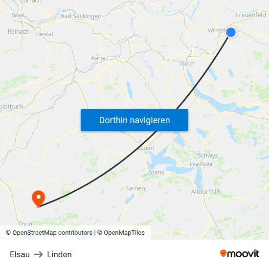 Elsau to Linden map