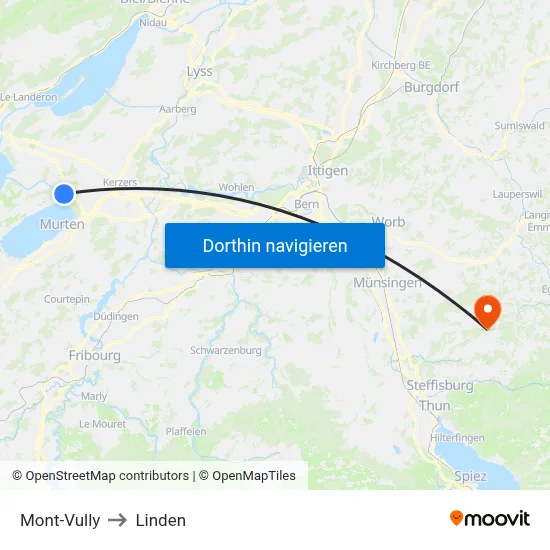 Mont-Vully to Linden map