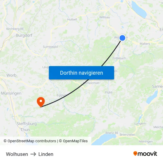 Wolhusen to Linden map