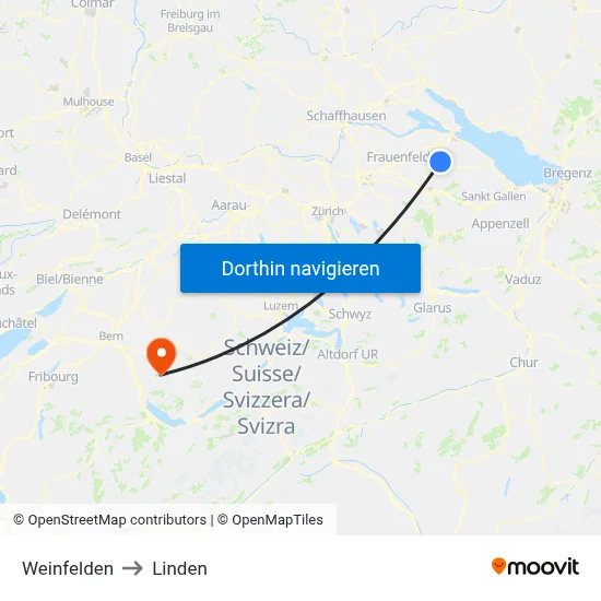 Weinfelden to Linden map