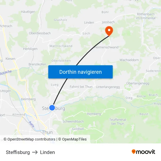 Steffisburg to Linden map