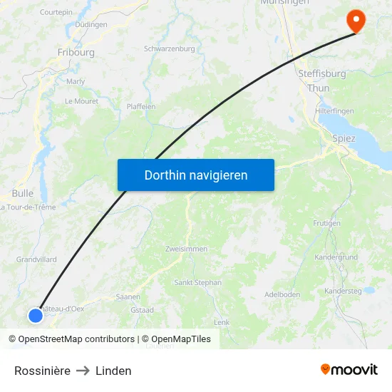 Rossinière to Linden map