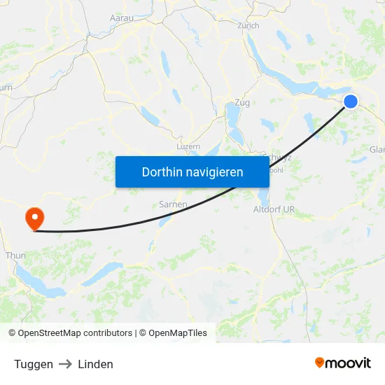 Tuggen to Linden map