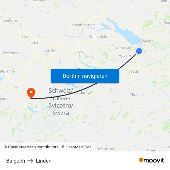 Balgach to Linden map