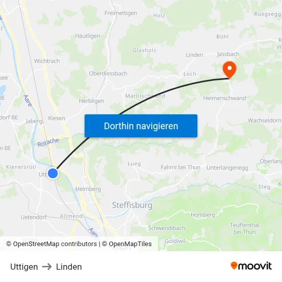 Uttigen to Linden map