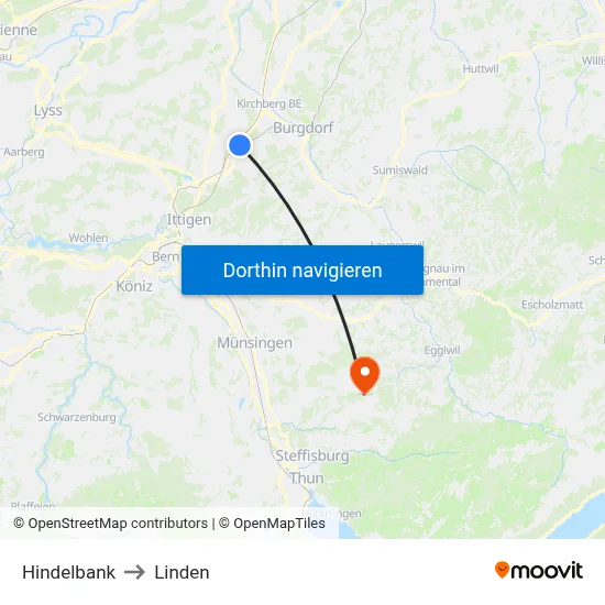 Hindelbank to Linden map