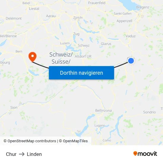 Chur to Linden map