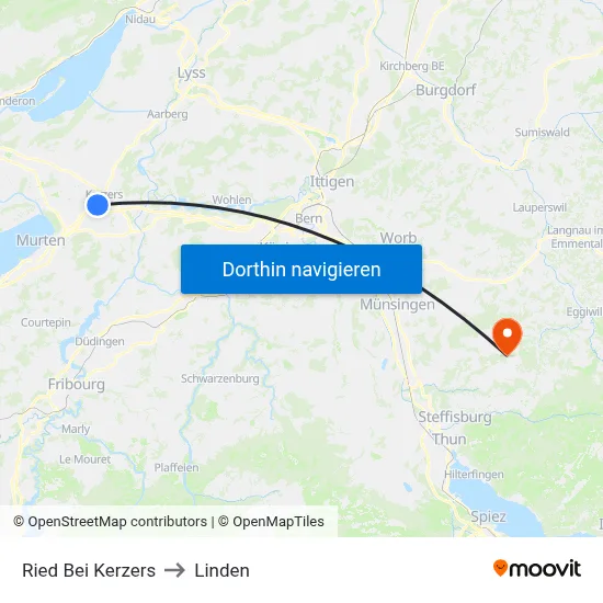 Ried Bei Kerzers to Linden map