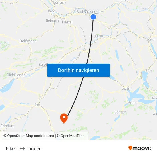 Eiken to Linden map
