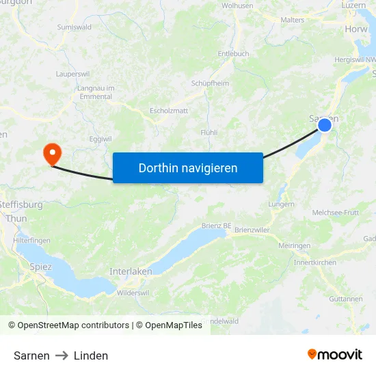 Sarnen to Linden map