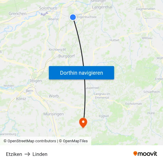 Etziken to Linden map