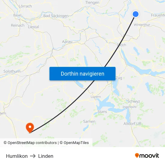 Humlikon to Linden map