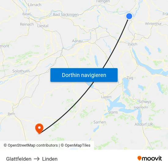 Glattfelden to Linden map