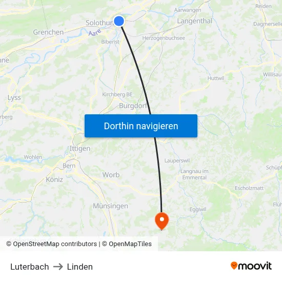 Luterbach to Linden map