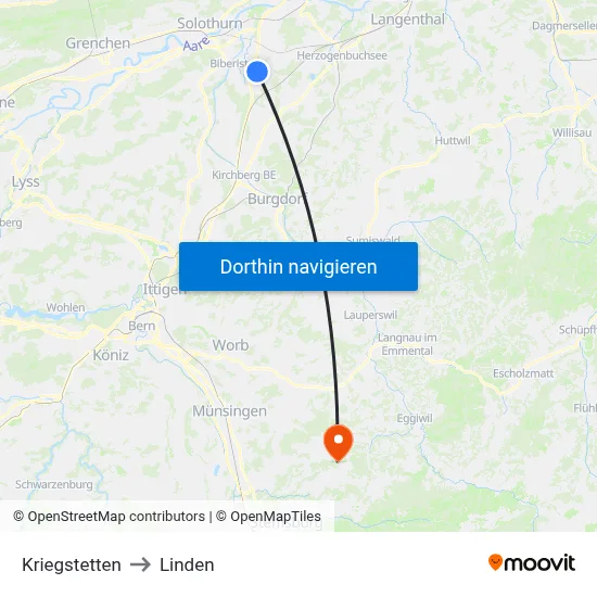 Kriegstetten to Linden map