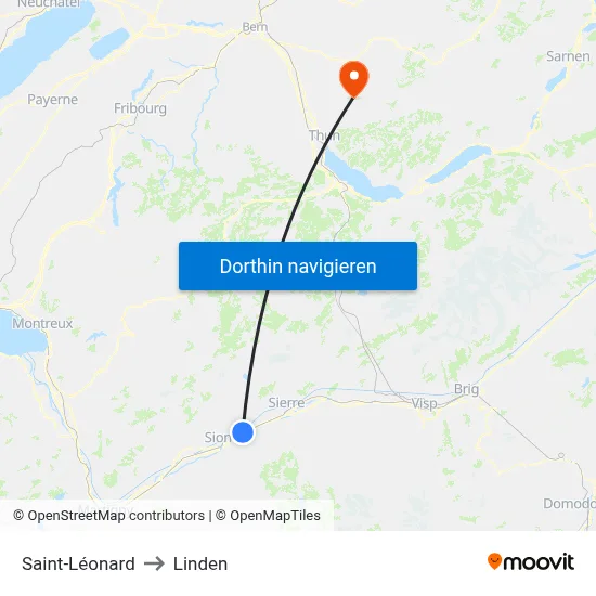 Saint-Léonard to Linden map
