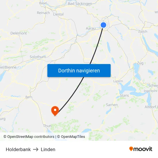 Holderbank to Linden map