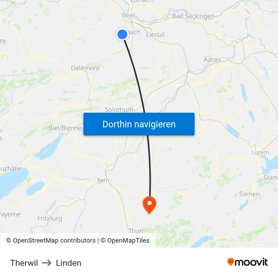 Therwil to Linden map