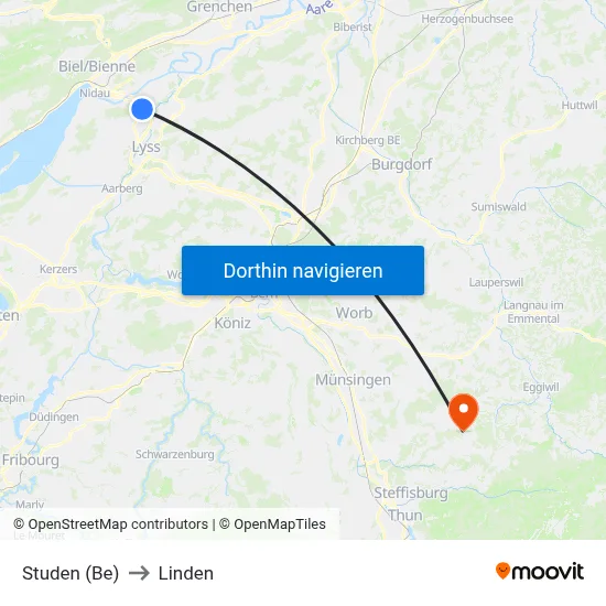Studen (Be) to Linden map