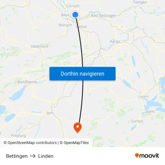 Bettingen to Linden map