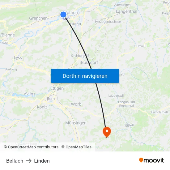 Bellach to Linden map