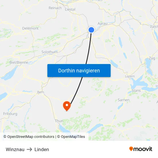 Winznau to Linden map