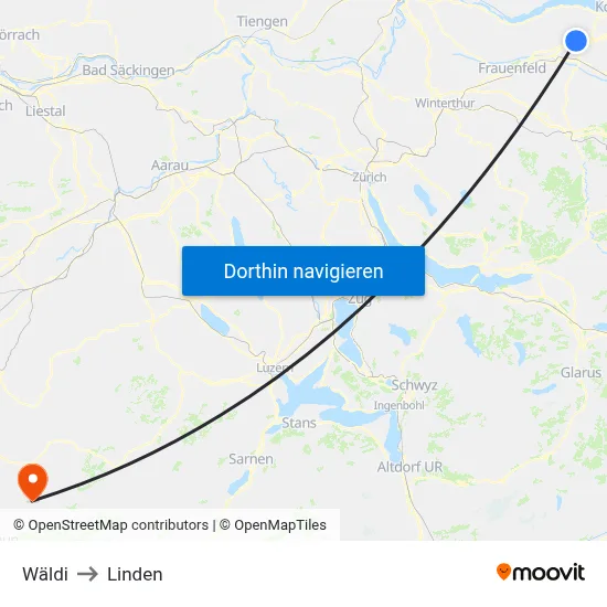 Wäldi to Linden map