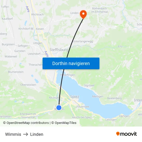 Wimmis to Linden map