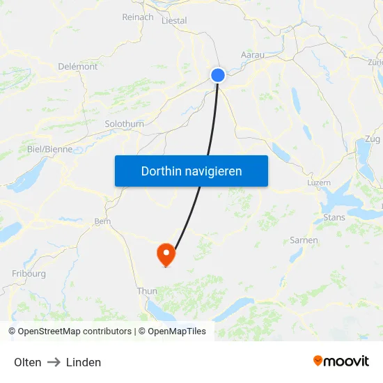Olten to Linden map