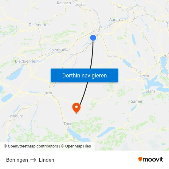 Boningen to Linden map