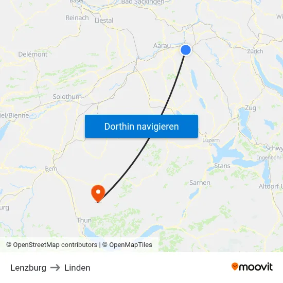 Lenzburg to Linden map