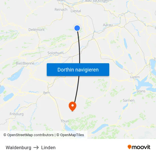 Waldenburg to Linden map