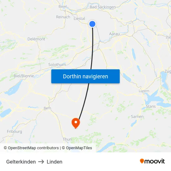 Gelterkinden to Linden map