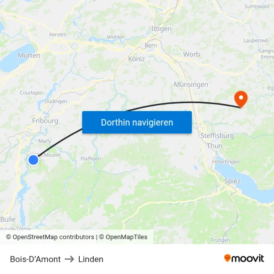Bois-D’Amont to Linden map