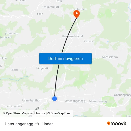 Unterlangenegg to Linden map