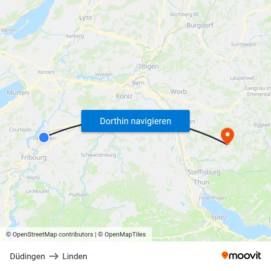 Düdingen to Linden map
