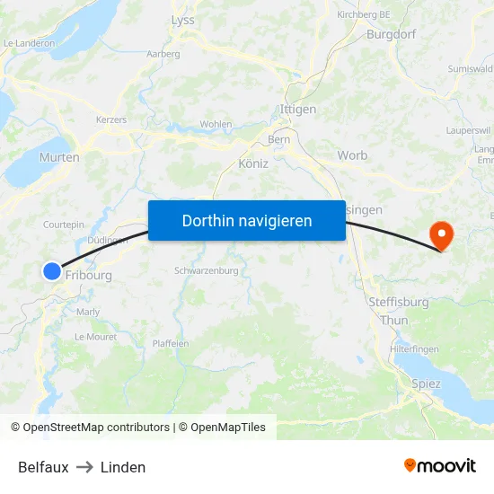 Belfaux to Linden map